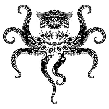 Zentangle octopus design for logo,tattoo, t shirt design and so on