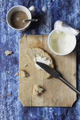 bread and coffee healthy breakfast still life