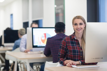 startup business, woman  working on desktop computer