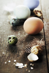 Easter eggs on wooden background