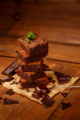 Plate with delicious chocolate brownies