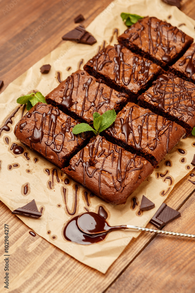 Sticker chocolate cake on a baking sheet