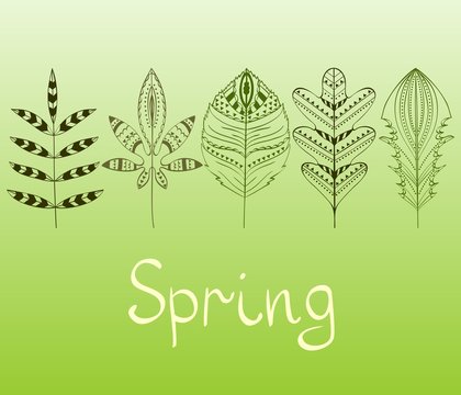 abstract  spring leaves. Hand drawn vector illustration