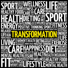 Obraz premium TRANSFORMATION word cloud background, health concept