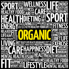ORGANIC word cloud background, health concept