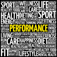 PERFORMANCE word cloud background, health concept