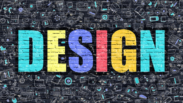 Design Concept. Design Drawn on Dark Wall. Design in Multicolor Doodle Design. Design Concept. Modern Illustration in Doodle Design Style of Design. Design Business Concept.