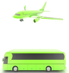 Airplane and bus