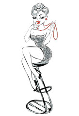 sexy pin-up girl with red lipstick on the lips