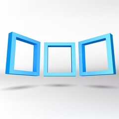 Three blue rectangular 3D frames