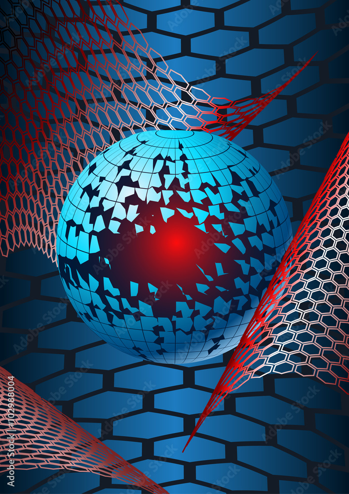 Poster broken globe in hex webs