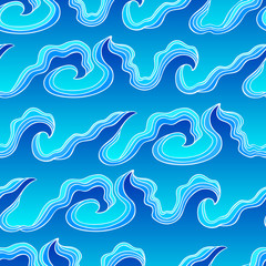 wave hand-drawn seamless pattern,  sea waves background