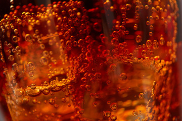 cola with ice closeup