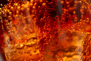 cola with ice closeup