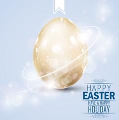 Fototapeta na wymiar Easter greetings card with golden egg on lights background 
