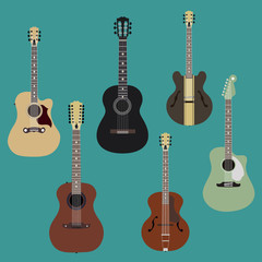 Naklejka premium acoustic guitars on colored background