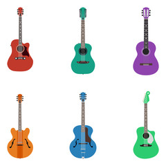 acoustic guitars on colored background 