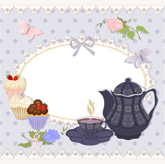 Card with lace in polka dot, butterfly and roses. - 102991461