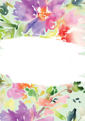 Greeting card with flowers. Pastel colors. Handmade.