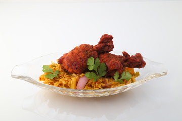 Mutton or Chicken Gosht Biryani from India. Chicken fried rice.