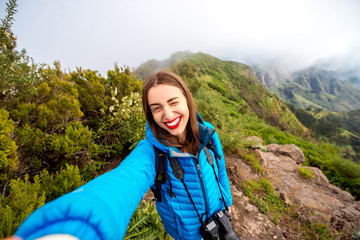 Woman traveling mountains on La Gomera island