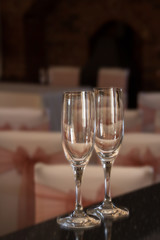 Pair of wine glasses ready for a celebration, but empty
