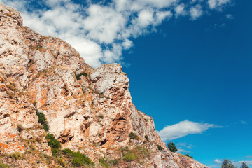 landscape with rocks in mountains at sunset time