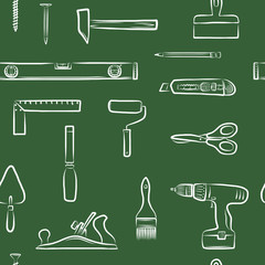 Carpentry doodle icons seamless pattern