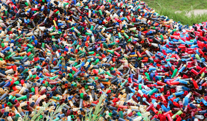 Used empty cartridges from a shotgun cartridges
