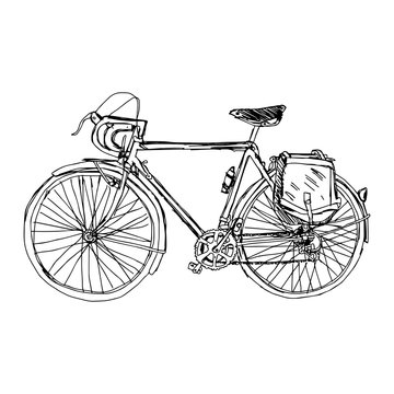 illustration vector modern bicycle with bag on the back isolated