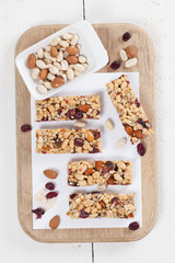 Granola bars with nuts, seeds and cranberries