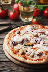 Italian traditional pizza with seafood