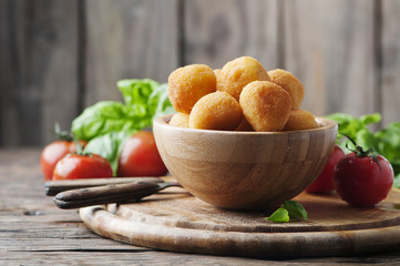 Traditional italian fried balls of mozzarella