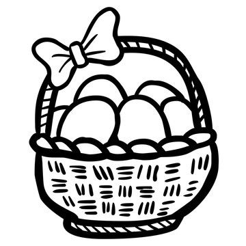 Korb mit Ostereiern / handgezeichnet, schwarz-wei&szlig;, Vektor