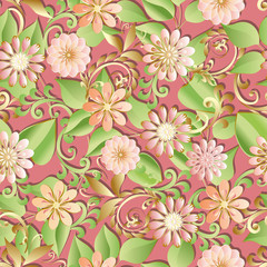Fototapeta na wymiar Volumetric seamless floral pattern background.