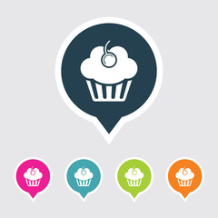 Very Useful Editable Muffins Or Cup Cake Icon on Different Colored Pointer Shape. Eps-10.