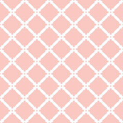 Geometric pink background with white elements. Seamless fine pattern