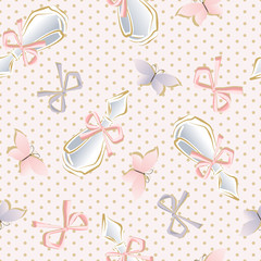 Vector glamorous pattern of perfume bottles and butterflies.