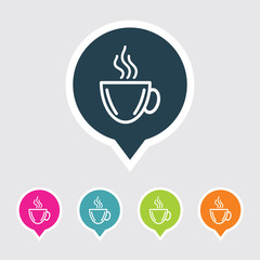 Very Useful Editable Tea Or Coffee Cup Icon on Different Colored Pointer Shape. Eps-10.