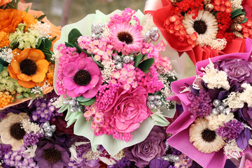Bouquet of colorful artificial flowers.