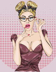 Sexy pop art woman portrait. Pin-up vector illustration - 102996208