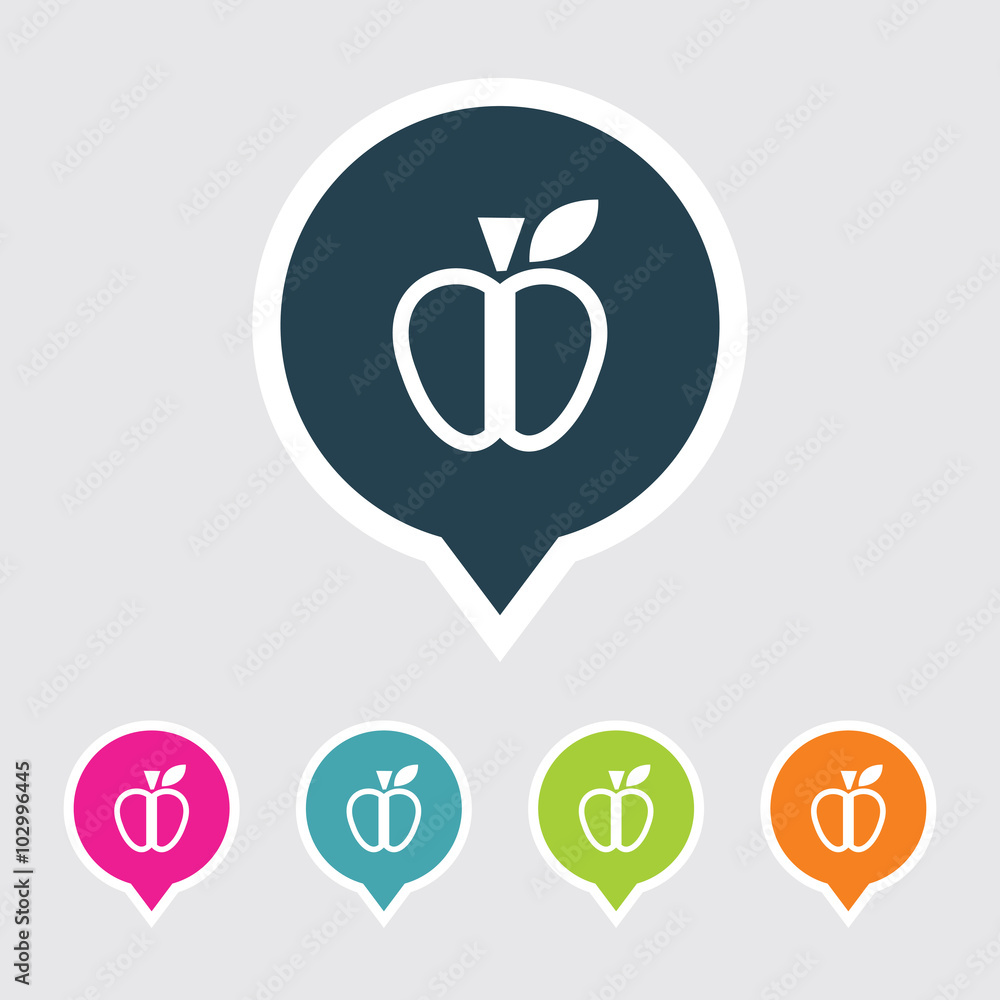 Poster very useful editable apple icon on different colored pointer shape. eps-10.