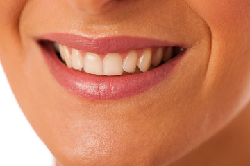 Clean healthy white teeth of smiling happy woman.