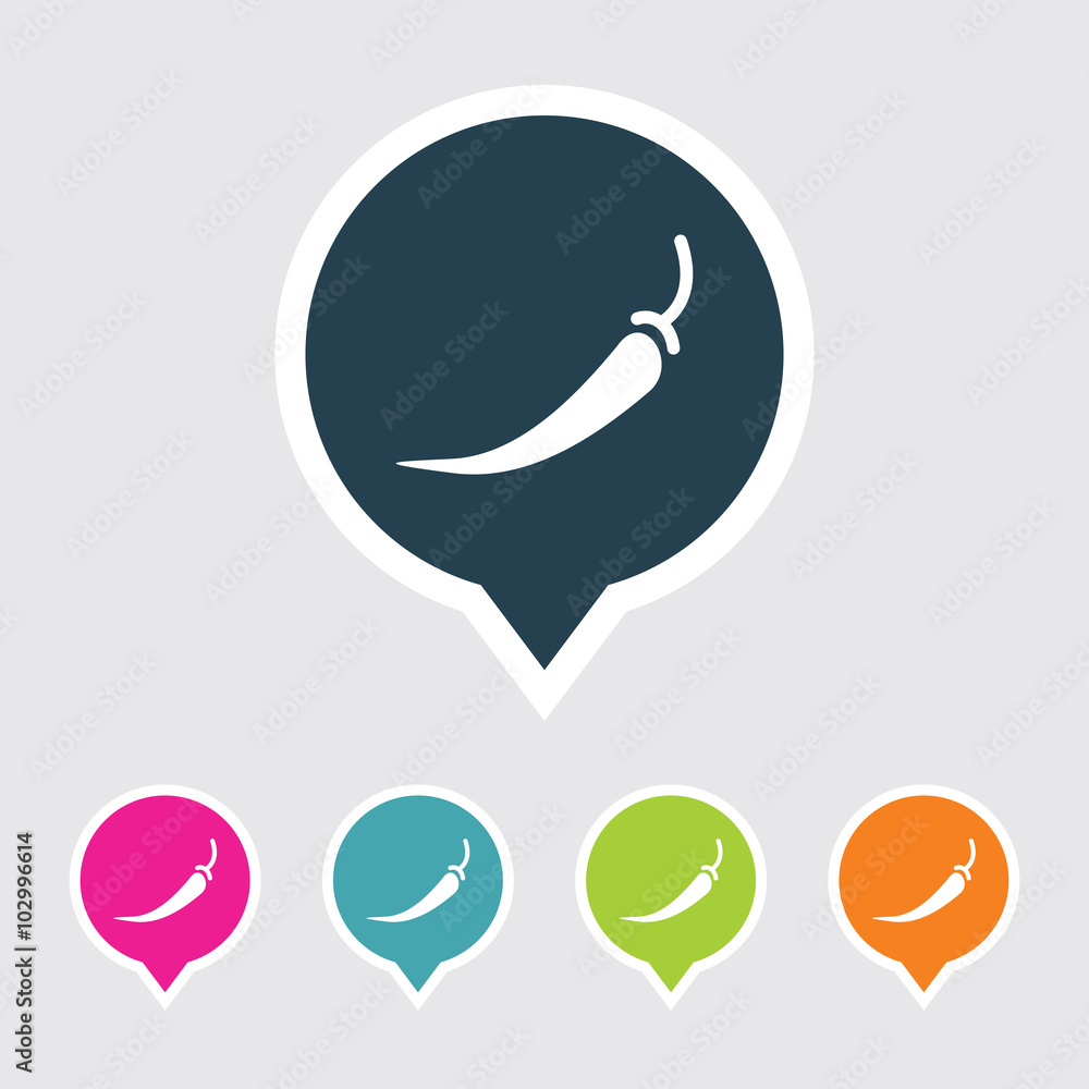 Poster very useful editable chilly pepper icon on different colored pointer shape. eps-10.