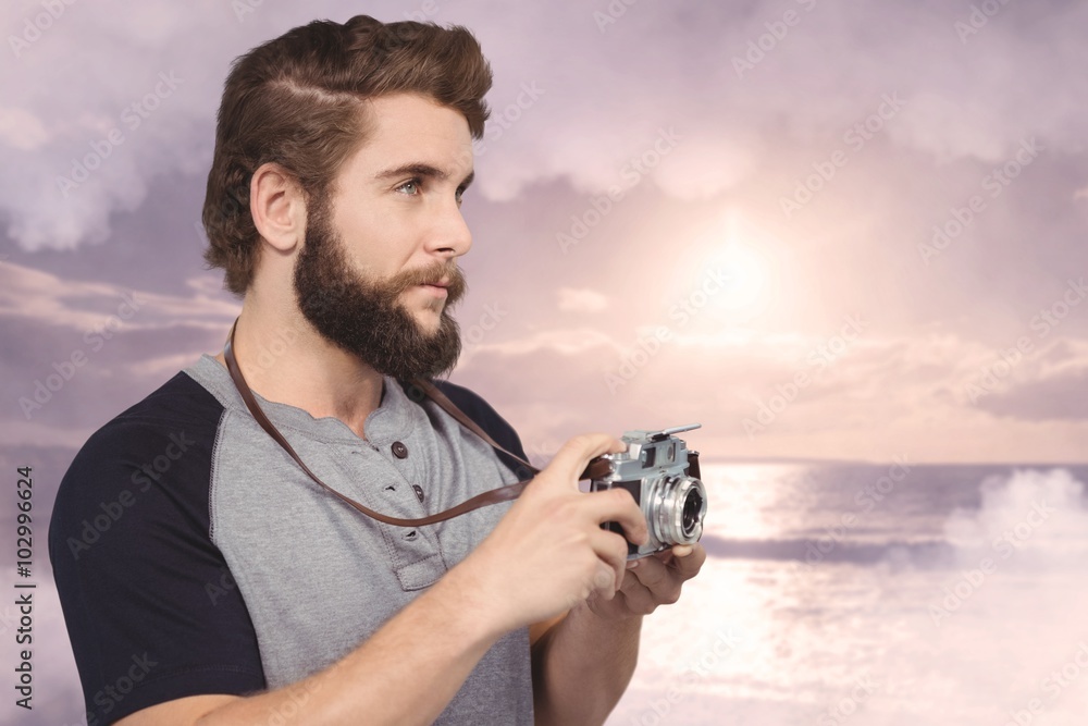Poster composite image of hipster using digital camera