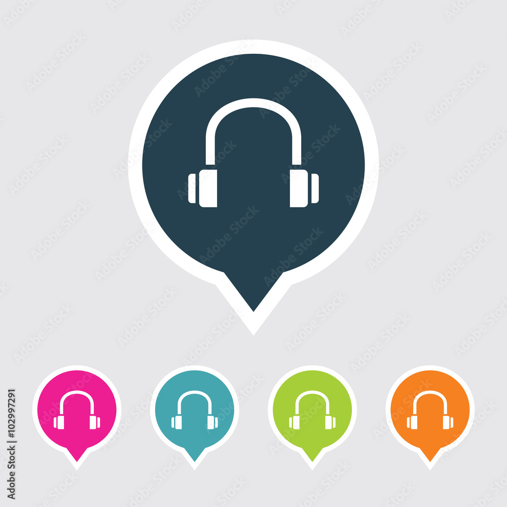 Aufkleber very useful editable headphone icon on different colored pointer shape. eps-10.