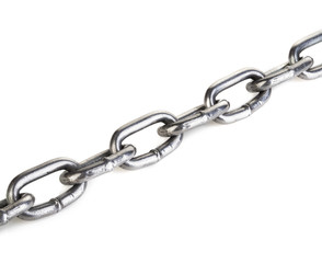 Metal chain close-up isolated on a white background.