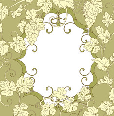 Vector label for wine in vintage style. Vines and bunches of grapes on a background frame for text.