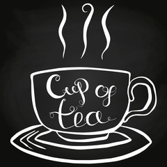 Cup Of Tea Lettering Vector Illustration