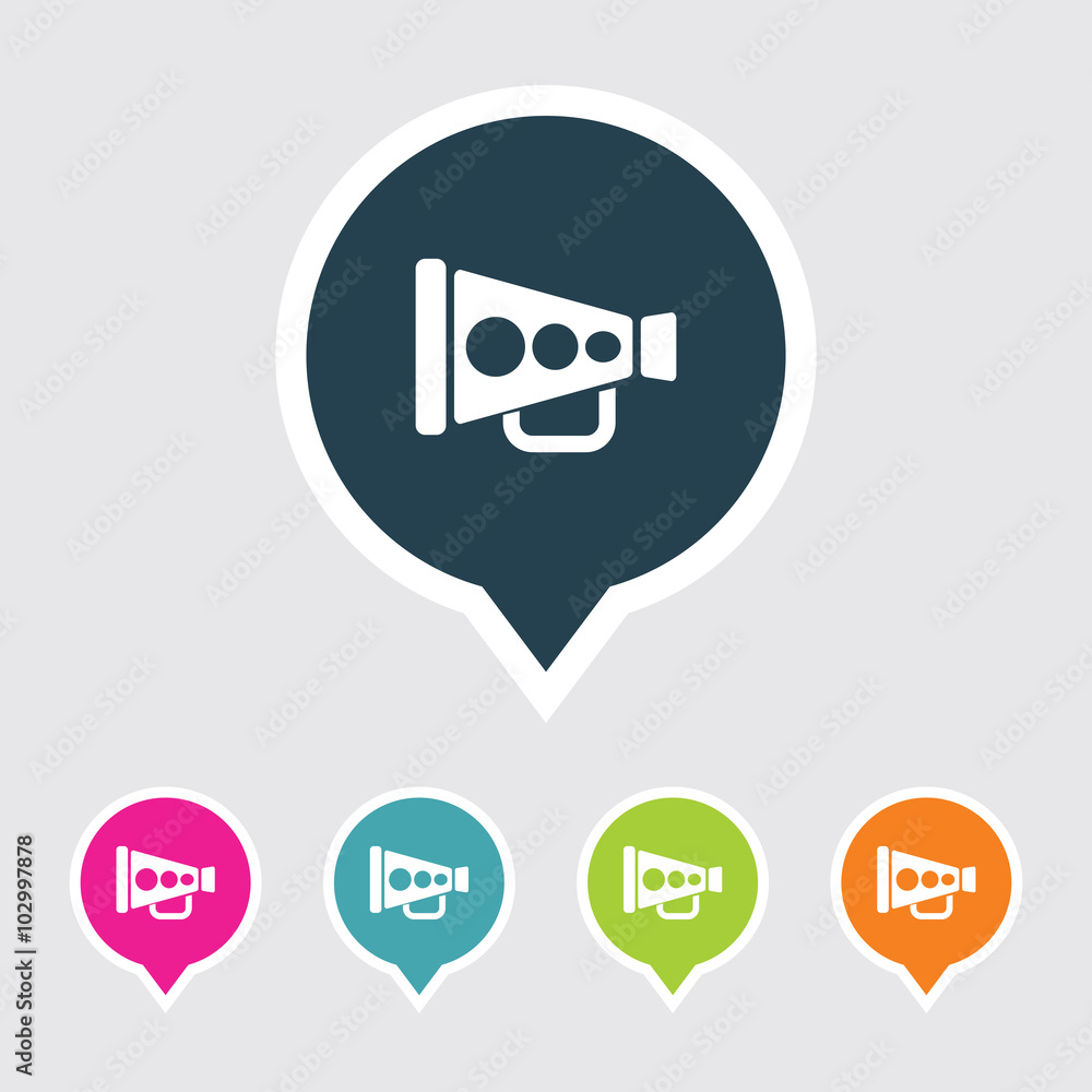 Poster very useful editable megaphone icon on different colored pointer shape. eps-10.